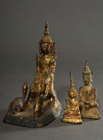 3 Diverse Buddha Figuren im Rattanakosin Stil, Bronze vergoldet, Thailand 19.Jh., H. 8,3-16,2cm - photo 1