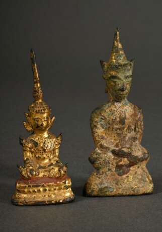 3 Diverse Buddha Figuren im Rattanakosin Stil, Bronze vergoldet, Thailand 19.Jh., H. 8,3-16,2cm - Foto 7