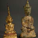 3 Diverse Buddha Figuren im Rattanakosin Stil, Bronze vergoldet, Thailand 19.Jh., H. 8,3-16,2cm - Foto 7