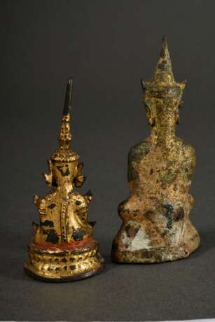 3 Diverse Buddha Figuren im Rattanakosin Stil, Bronze vergoldet, Thailand 19.Jh., H. 8,3-16,2cm - photo 8