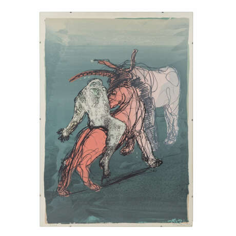 ROESE, ECKART (?, undeutlich signiert; Künstler 20. Jahrhundert), "Reiter im Stierkampf", - photo 1