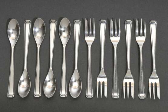 12 Teile Art Deco Dessertbesteck in schlichter Form, Silber, 157g: je 6 Gabeln und Löffel - фото 2