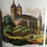 Meissen Biedermeier Tasse/UT mit lupenfeiner Ansicht "Stolpen", 19.Jh., H. 9cm, Goldrand berieben - фото 6