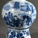 Frankfurter Fayence Vase in Kalebassenform auf oktogonalem Fuß mit Blaumalerei "Chinoiserien und Blattfriesen", Anfang 18.Jh., als Lampe montiert, H. 66cm - Foto 2