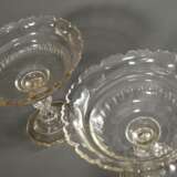 Paar Biedermeier Glas Aufsätze mit Olivenschliff Dekoration auf polygonalen Füßen, H. 23,8cm, Ø 26,8cm, min. best. - Foto 2