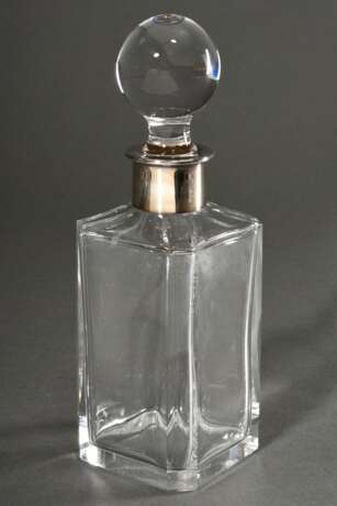 Eckige Karaffe mit passendem Glas Stöpsel und Silber 835 Hals, H. 24,5cm - Foto 1