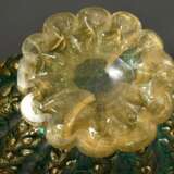Barovier & Toso Korb, farbloses Kristallglas mit eingeschmolzenem grünem Granulat und Goldfolien sowie eingestochenen Blasen, mit der Zange geformt, Murano um 1940, 25x27x16,5cm, Standring best. - Foto 4