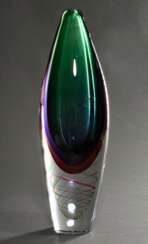 Moderne &quot;Somerso&quot; Vase in grün-violett-pink unterfangen sowie grün-pinker Spirale, Boden sign. Luigi Onesto, Murano 20.Jh., H. 40cm