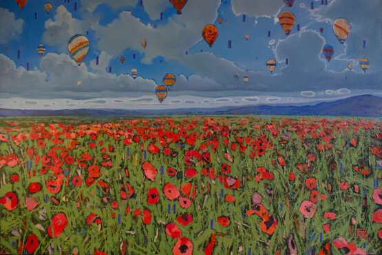 Танец воздушных шаров над маковым полем Toile sur le sous-châssis Peinture à l'huile Impressionnisme Peinture de paysage Russie 2023 - photo 1