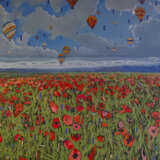 Танец воздушных шаров над маковым полем Canvas on the subframe Oil paint Impressionism Landscape painting Russia 2023 - photo 1