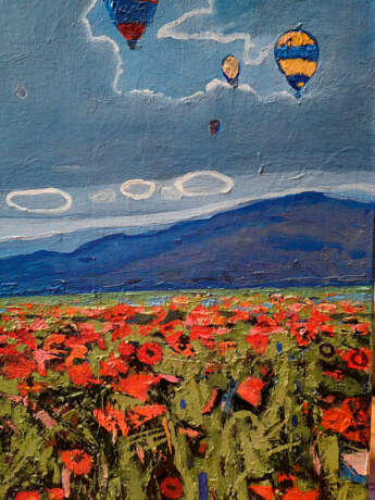 Танец воздушных шаров над маковым полем Canvas on the subframe Oil paint Impressionism Landscape painting Russia 2023 - photo 3