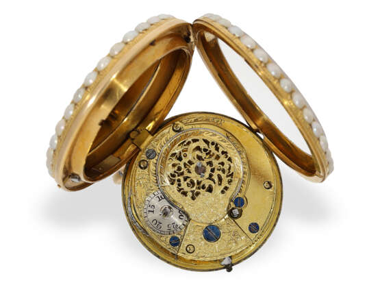Taschenuhr: Hochfeine englische Gold/Emaille Spindeluhr mit… - Foto 4