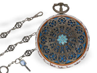 Pocket watch: English verge watch with enamelled case in Rena…
