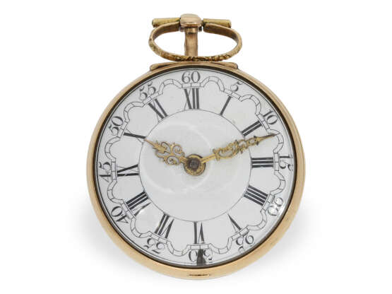 Pocket watch: large, gold repoussé verge watch with triple ca… - фото 4