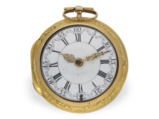 Pocket watch: large, gold repoussé verge watch with triple ca… - фото 7