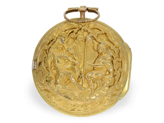 Pocket watch: large, gold repoussé verge watch with triple ca… - photo 8