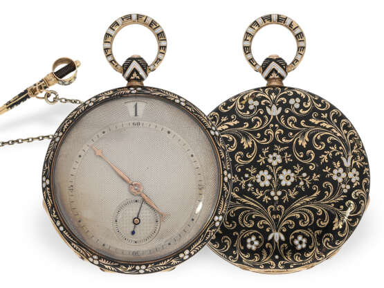 Pocket watch: rare gold/enamel lepine with jumping hour and o… - фото 1