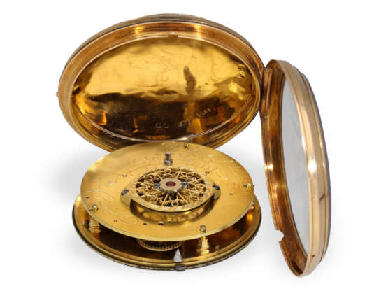 Pocket watch: large, gold verge watch with enamel painting an… - photo 4