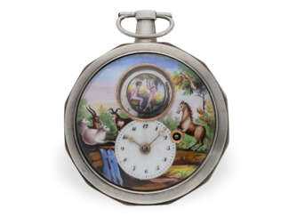 Pocket watch: large Adam & Eve automaton with elaborate ename…