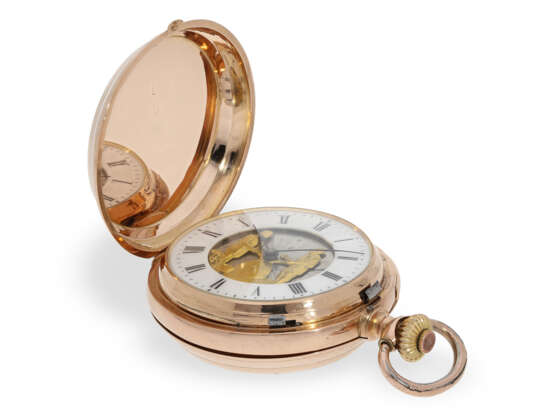 Pocket watch: heavy pink gold hunting case watch with repeate… - фото 4