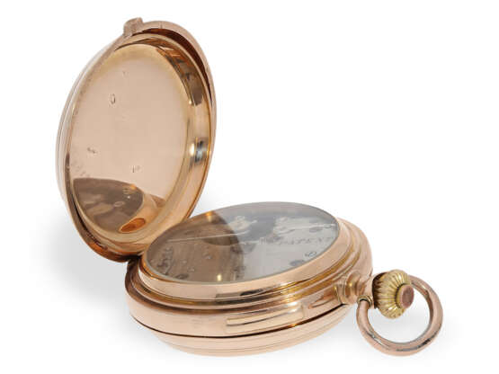 Pocket watch: heavy pink gold hunting case watch with repeate… - фото 5