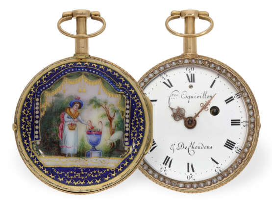 Pocket watch: extremely fine gold/enamel verge watch with pea… - photo 1