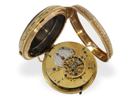 Pocket watch: extremely fine gold/enamel verge watch with pea… - фото 3