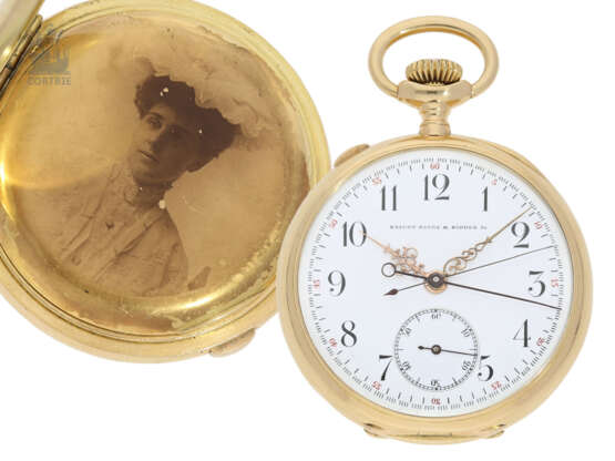 Pocket watch: very fine, small chronograph Rattrapante, gold/… - фото 1
