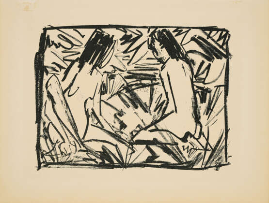 Otto Mueller. Ein sitzendes und ein kniendes Mädchen unter Blättern - Foto 1