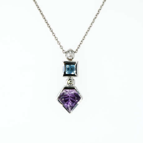 Aquamarine-Amethyst-Diamond-Pendant-Necklace - photo 1