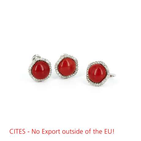 Coral-Diamond-Set: Ring and Ear Clips - photo 1