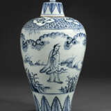 A RARE BLUE AND WHITE `WINDSWEPT`-STYLE MEIPING AND COVER - photo 1