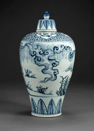 A RARE BLUE AND WHITE `WINDSWEPT`-STYLE MEIPING AND COVER - photo 2