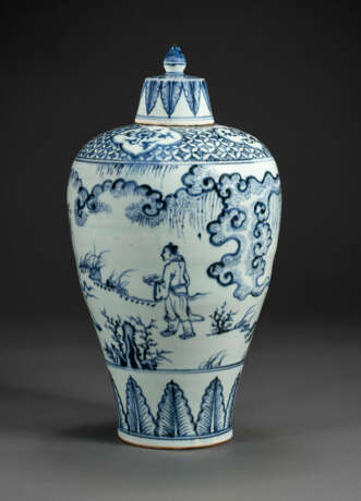 A RARE BLUE AND WHITE `WINDSWEPT`-STYLE MEIPING AND COVER - photo 3