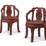 A RARE PAIR OF CARVED RED LACQUER ARMCHAIRS - фото 1