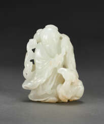 A WHITE JADE CARVING OF SHOULAO AND A DEER
