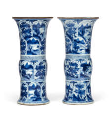 A PAIR OF BLUE AND WHITE GU-FORM VASES