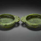 A PAIR OF SMALL SPINACH-GREEN JADE `MARRIAGE BOWLS` - photo 1