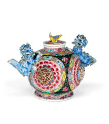 A FAMILLE ROSE MOLDED AND RETICULATED TEAPOT AND COVER