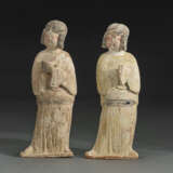A PAIR OF PAINTED POTTERY LADIES - photo 1