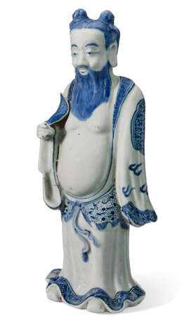 A BLUE AND WHITE FIGURE OF A STANDING IMMORTAL - photo 1