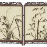 A PAIR OF SMALL HARDWOOD FOUR-PANEL HANGING SCREENS WITH IRON LANDSCAPE SCENES - photo 2