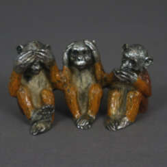 Drei „Sanzaru“-Affen - farbig staffierte Metallfigur in der …