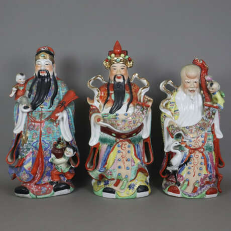 Drei Glücksgötter (Sanxing) - China 20.Jh., große Figuren de… - Foto 1