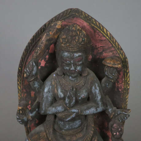 Stele mit Mahakala - Tibet, Holz geschnitzt, kultische Bemal… - photo 2