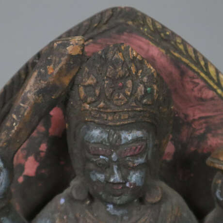 Stele mit Mahakala - Tibet, Holz geschnitzt, kultische Bemal… - photo 3
