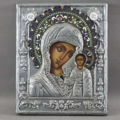 Oklad-Ikone "Gottesmutter von Kasan" (Kazanskaja) - Russland… - Foto 2