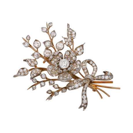 Blütenbrosche antik, ausgefasst mit Altschliffdiamanten, - photo 3
