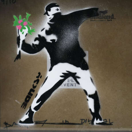Banksy - "Dismal Shadow Box" mit "Blumenwerfer"-Motiv, 2015,… - Foto 2
