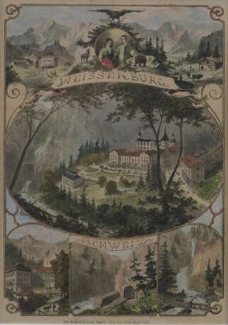 Souvenirblatt "Weissenburg Schweiz" - handkolorierter Holzst… - фото 1